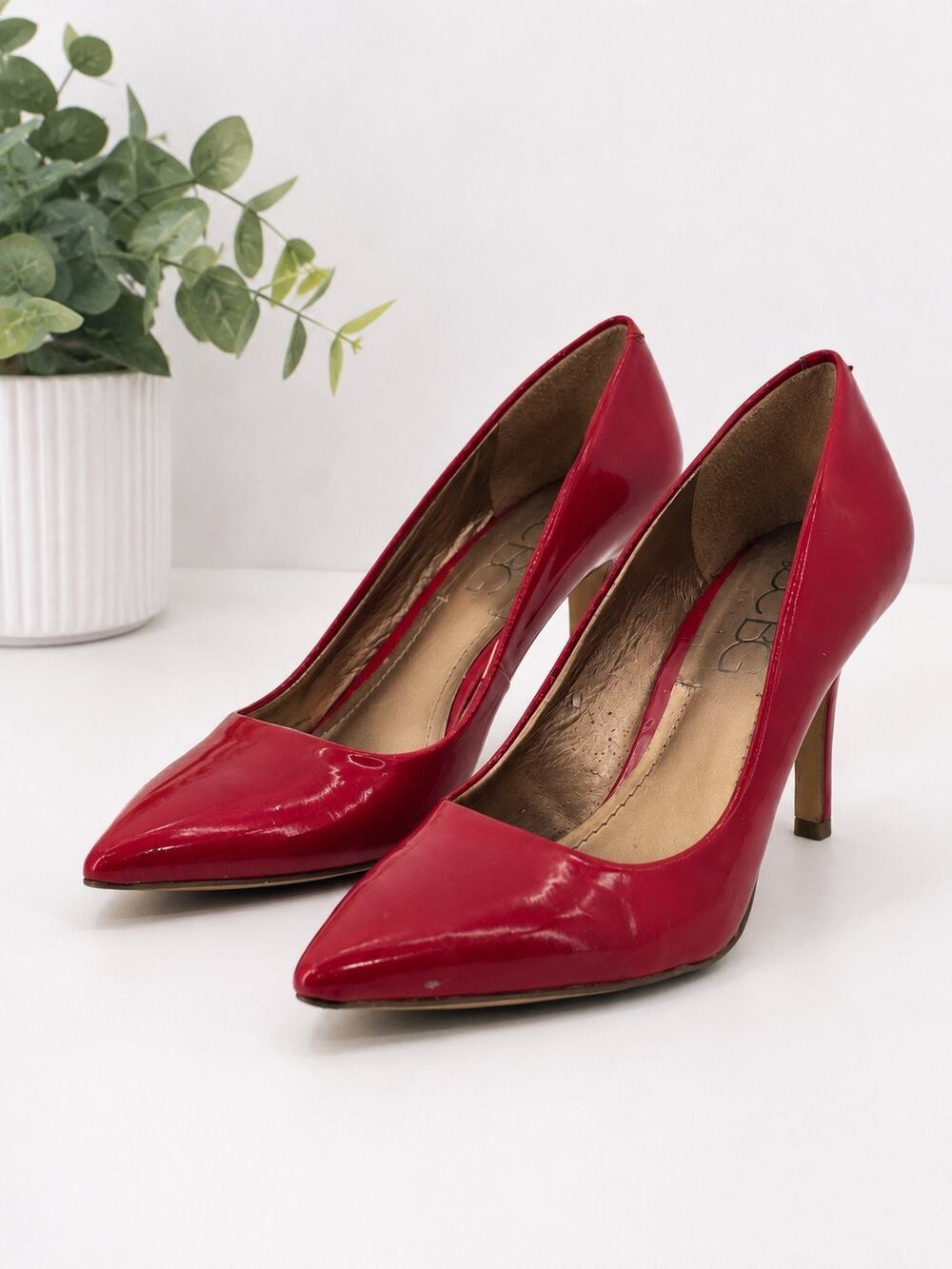 BCBG Paris Women's Size 7 Red Patent Pointed-Toe Pumps Classic